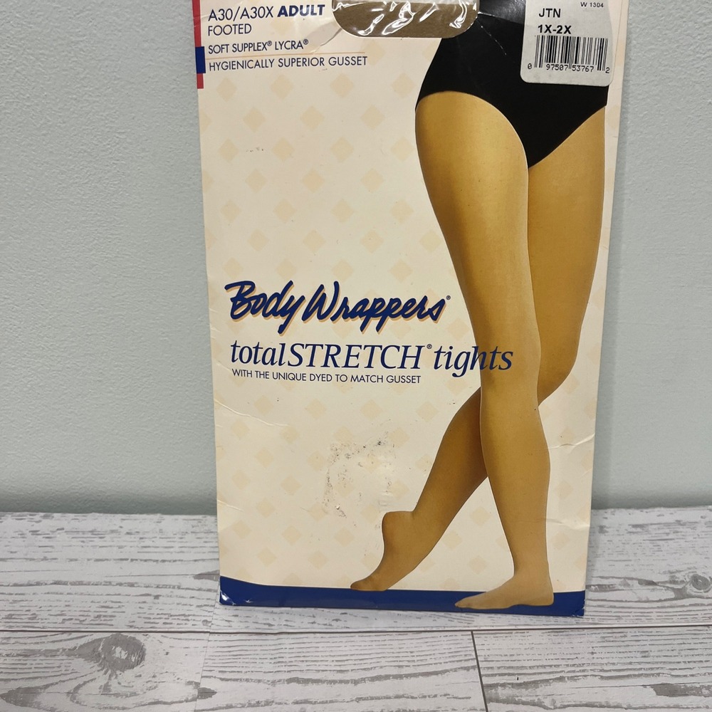 Body Wrappers A30 TotalStretch Footed Tights JTN Tan Plus Size 1X-2X NEW - Picture 2 of 7